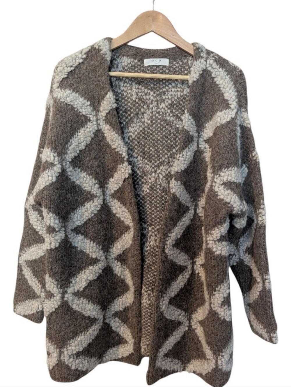 ONE GREY DAY Anthropologie Open-Front Cardigan Sweater - Brown & Cream Size XS